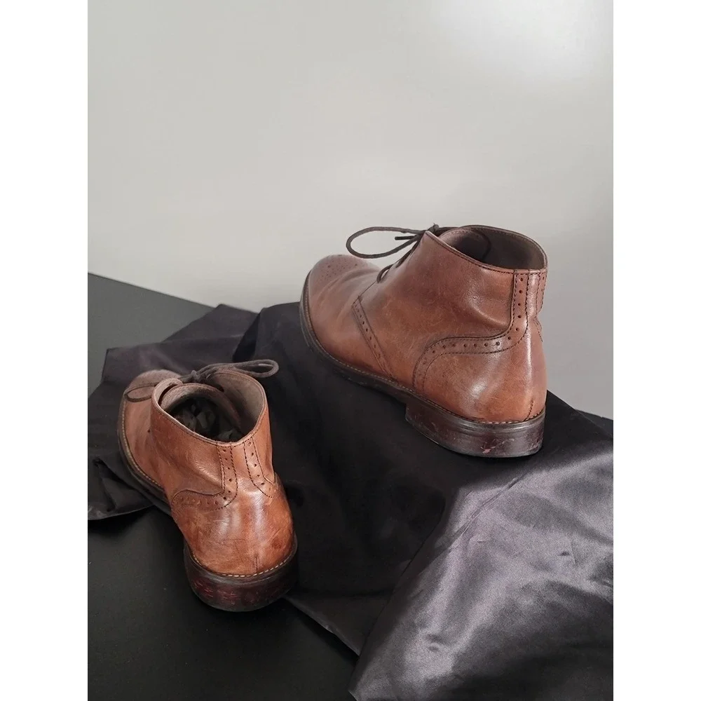 Johnston & Murphy Mens Tan Brown Leather Wingtip Brogue Chukka Boots 9.5M